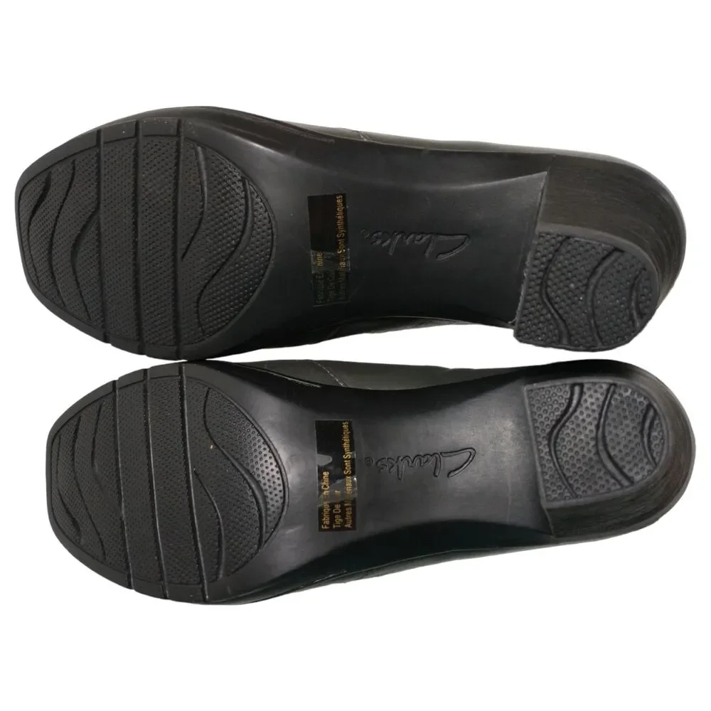 Clarks Womens Bendables Gray Leather Size 8.5M Thoughtful Q Comfort Block Heels - Picture 8 of 9